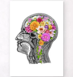 Anatomisches Gehirn mit Blumen II - Weiß | Codex Anatomicus Fashion