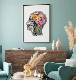 Anatomisches Gehirn mit Blumen II - Weiß | Codex Anatomicus Fashion