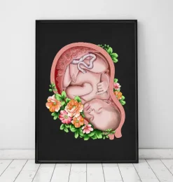 Fötus im Mutterleib II - Floral - Schwarz | Codex Anatomicus Online