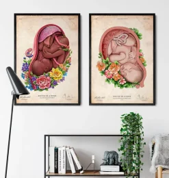 Fötus im Mutterleib II - Floral - Altes Papier | Codex Anatomicus Fashion