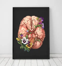 Gehirn Anatomie - Floral - Schwarz | Codex Anatomicus Online