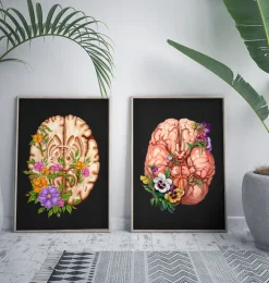 Gehirn Anatomie III - Floral - Schwarz | Codex Anatomicus Outlet