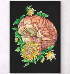 Gehirn mit Blumen - Schwarz | Codex Anatomicus Best