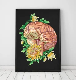 Gehirn mit Blumen - Schwarz | Codex Anatomicus Best