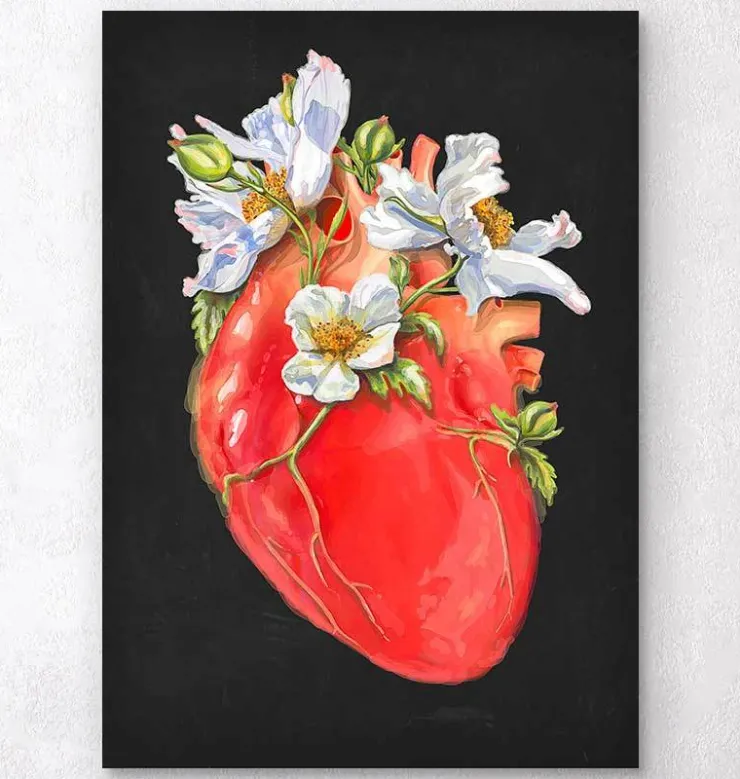 Herz Anatomie II - Floral - Schwarz | Codex Anatomicus Online