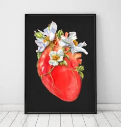 Herz Anatomie II - Floral - Schwarz | Codex Anatomicus Online