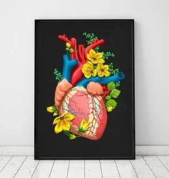 Herz Anatomie III - Floral - Schwarz | Codex Anatomicus Outlet