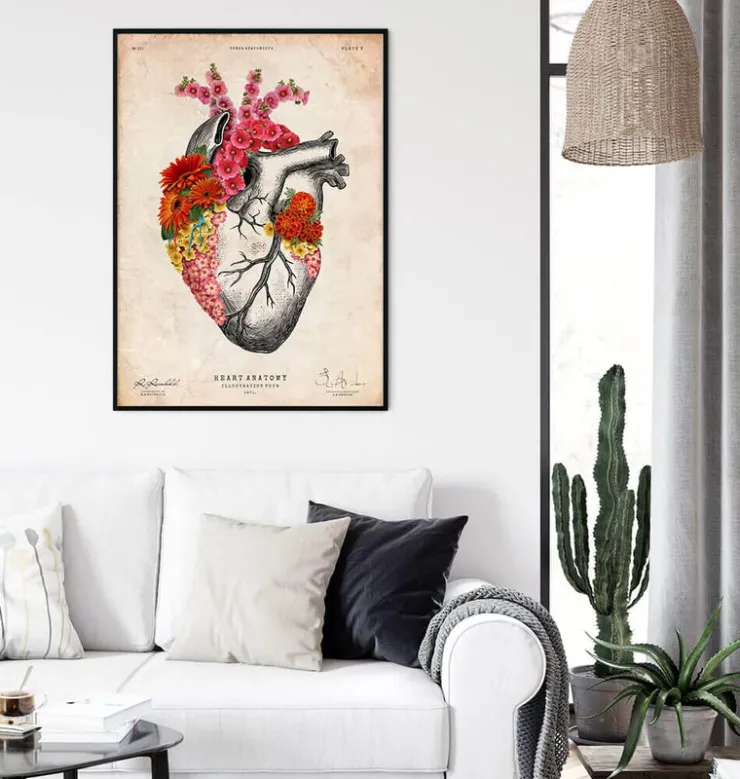 Herz Anatomie mit Blumen II - Altes Papier | Codex Anatomicus Discount