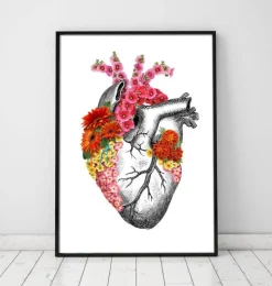 Herz Anatomie mit Blumen II - Weiß | Codex Anatomicus Outlet