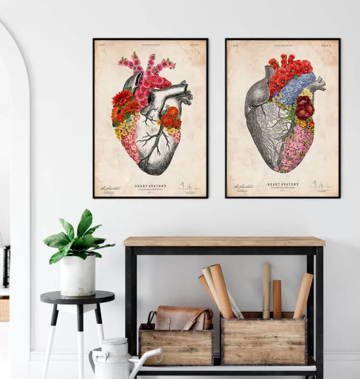 Herz Anatomie mit Blumen II - Altes Papier | Codex Anatomicus Discount