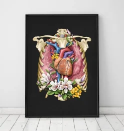 Herz, Lunge und Brustkorb - Blumen - Schwarz | Codex Anatomicus New