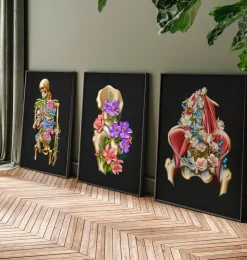 Iliacus- und Psoas-Muskeln - Floral - Schwarz | Codex Anatomicus Clearance