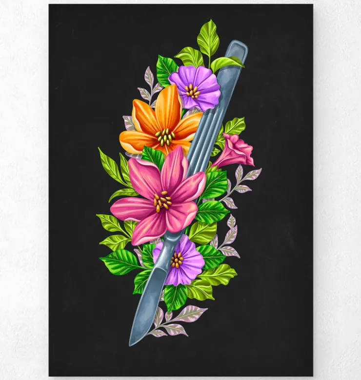 Skalpell mit Blumen - Schwarz | Codex Anatomicus Discount