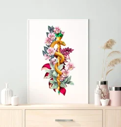 Äskulapstab mit Blumen - Weiß | Codex Anatomicus Online