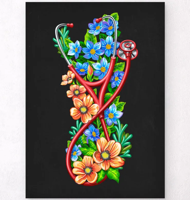 Stethoskop mit Blumen - Schwarz | Codex Anatomicus Best